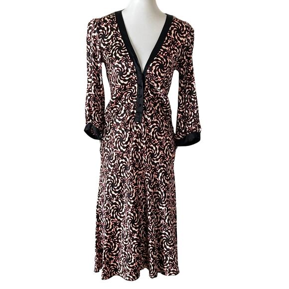 Y2K Silk Abstract Print Dress – Black Red Cream, Size M - Picture 1 of 5